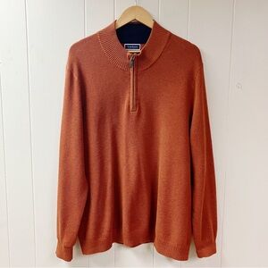 CLUB ROOM Mens Preppy Pullover 1/4 Zip Sweater Neutral Mature SZ XL Rust Cotton